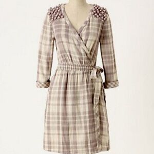 Anthropologie Saturday Sunday Purple plaid gingham wrap dress L